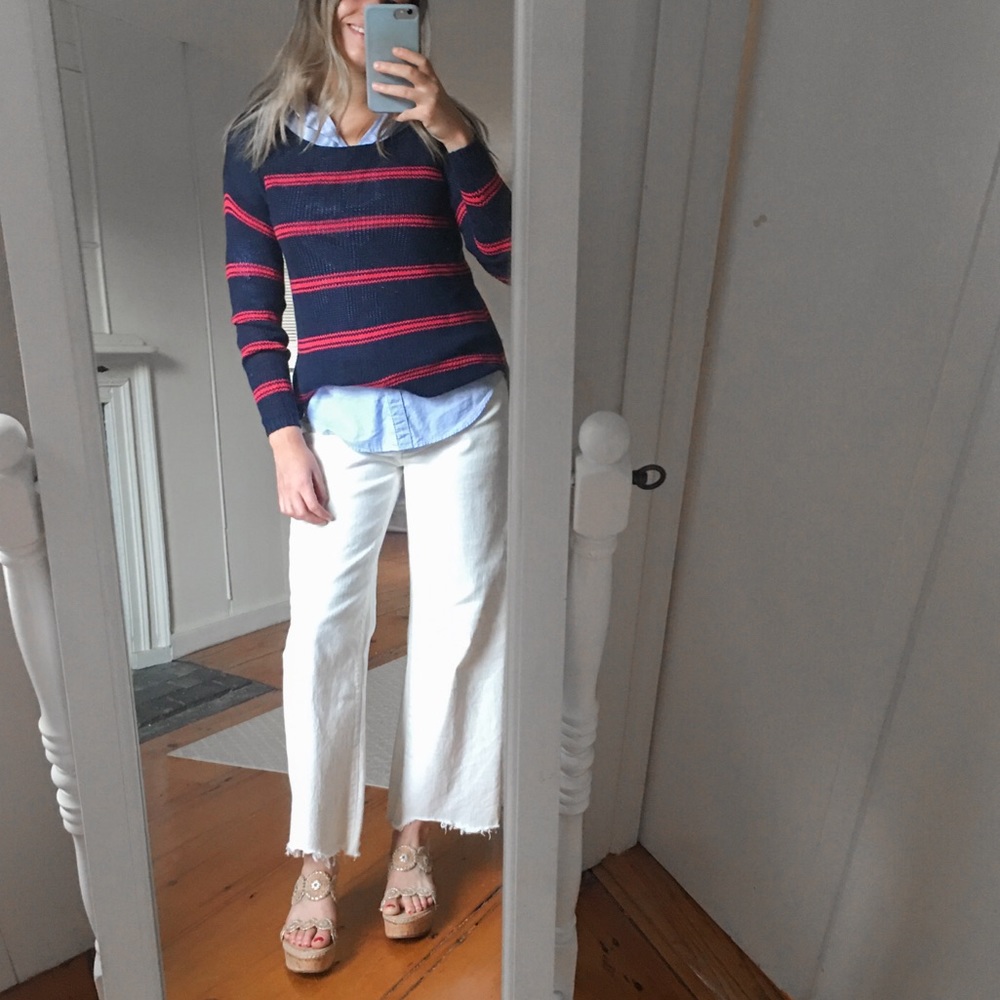 GAP Navy and Red Striped Knit Pullover Sweater